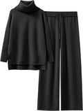 Women Two Piece Oversized Turtleneck Knit Pullover Sweater Set - Cozy