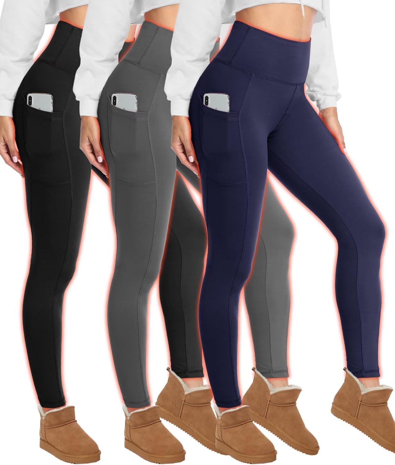 Fleece Lined Leggings for Women with Pockets and Tummy Control