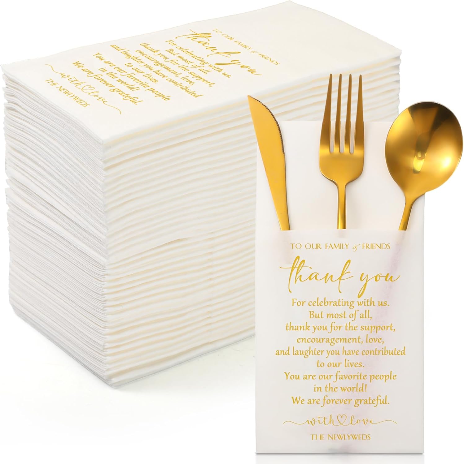 Qilery 100 Plain Thank You Wedding Napkins for Events