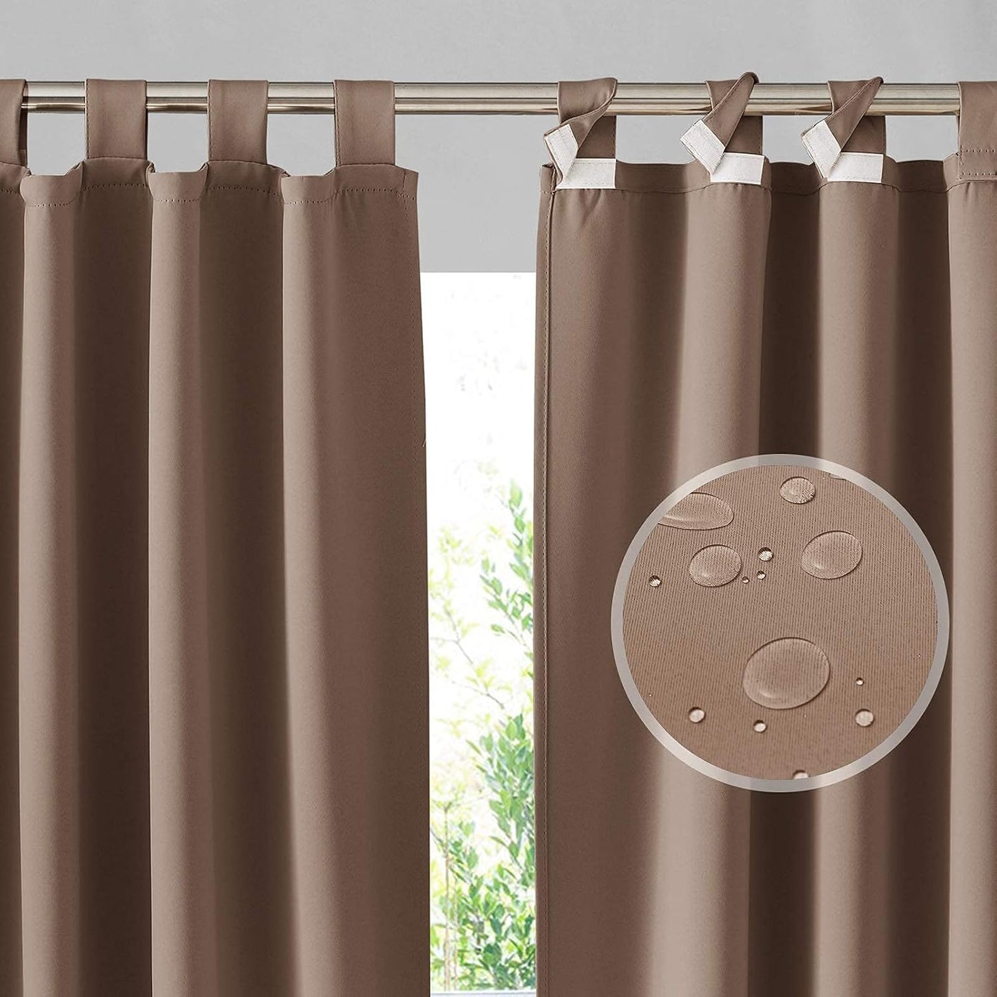 RYB HOME Outdoor Blackout Curtains - Waterproof Patio Drapes