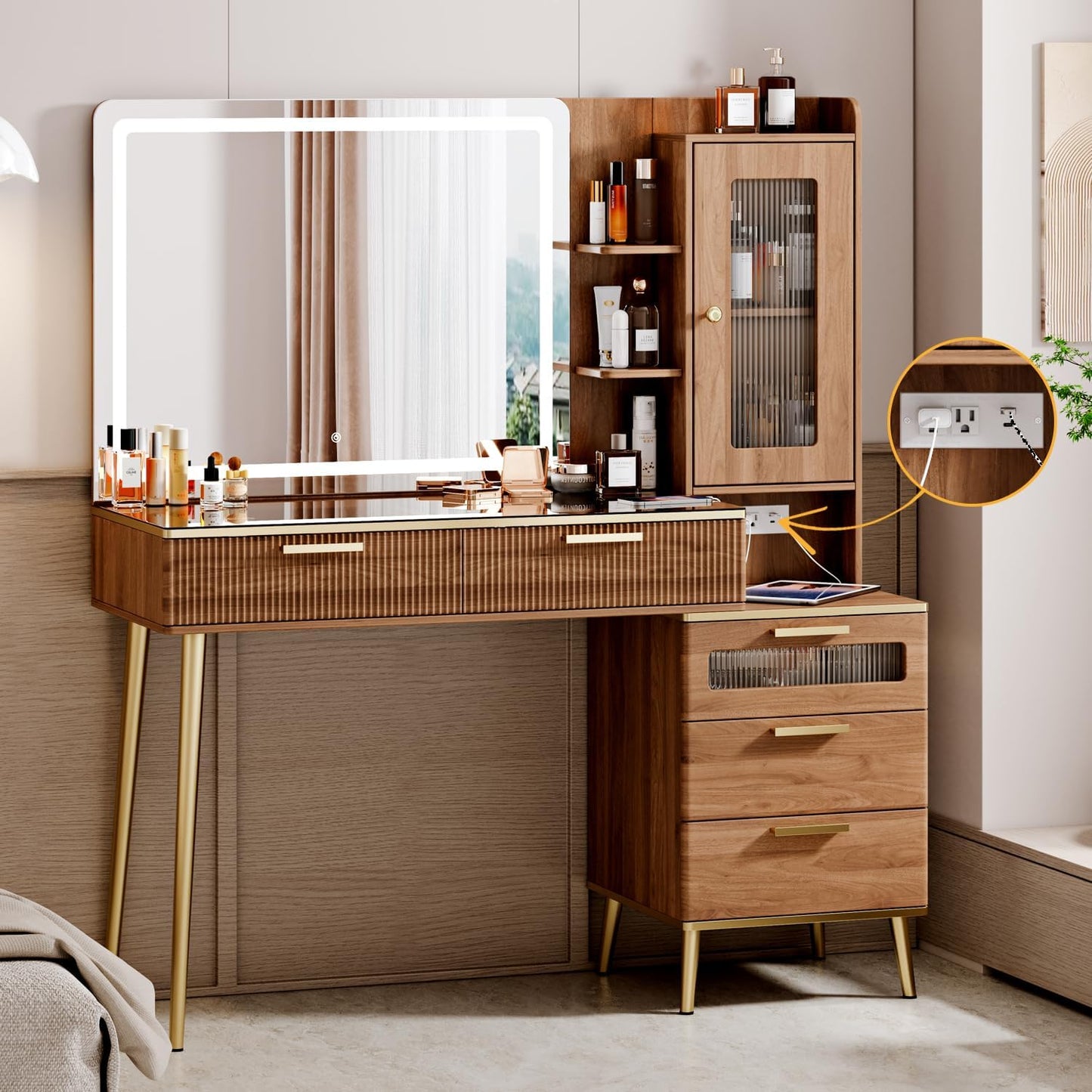 Modern Vanity Desk with HD Lighted Mirror