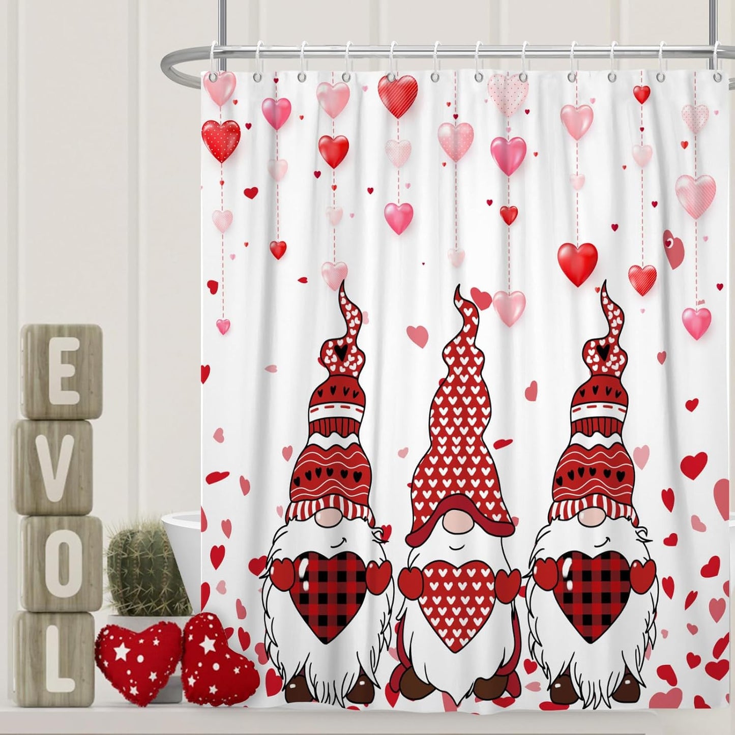 Love Hearts Waterproof Shower Curtain Set