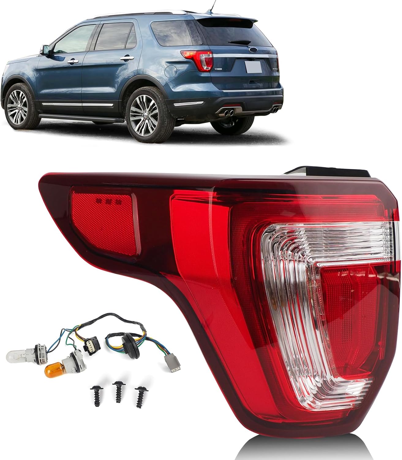 Tail Lights for 2016-2019 Ford Explorer - Chrome Housing Replacement