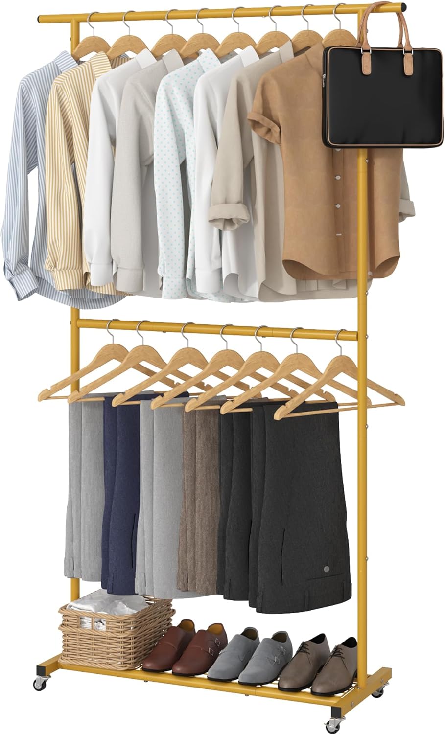 Sywhitta Double Rod Clothing Garment Rack for Stylish Storage