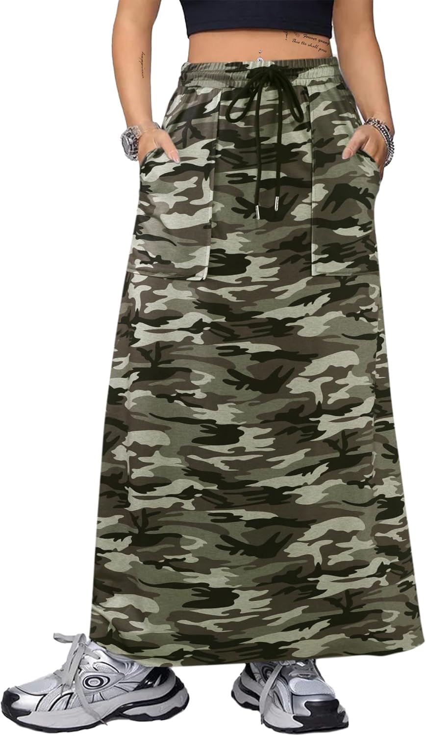 Sofia's Choice Women's Drawstring Maxi Skirt with Pockets