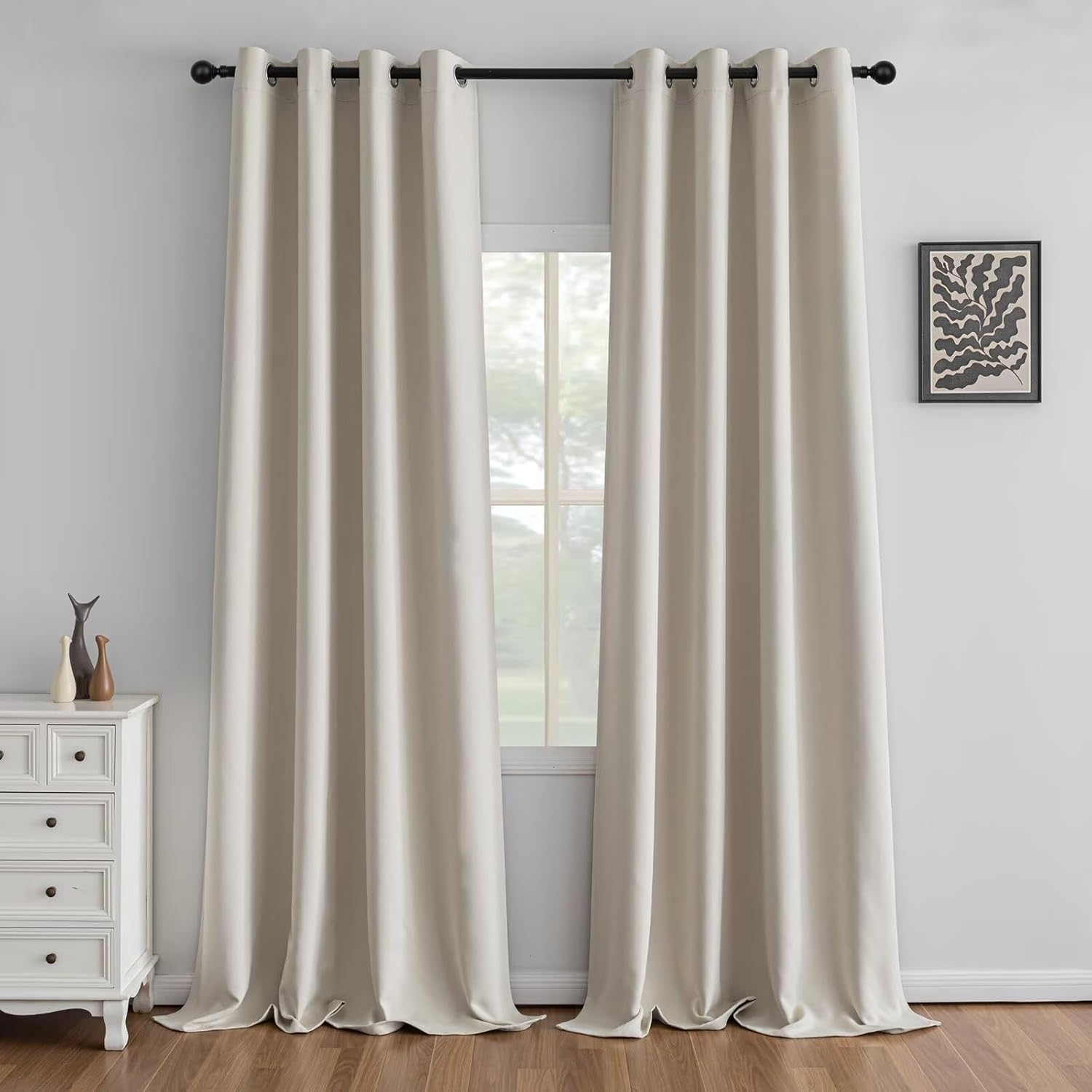 Light Filtering Cream Curtains 108 Inch Length for Living Room