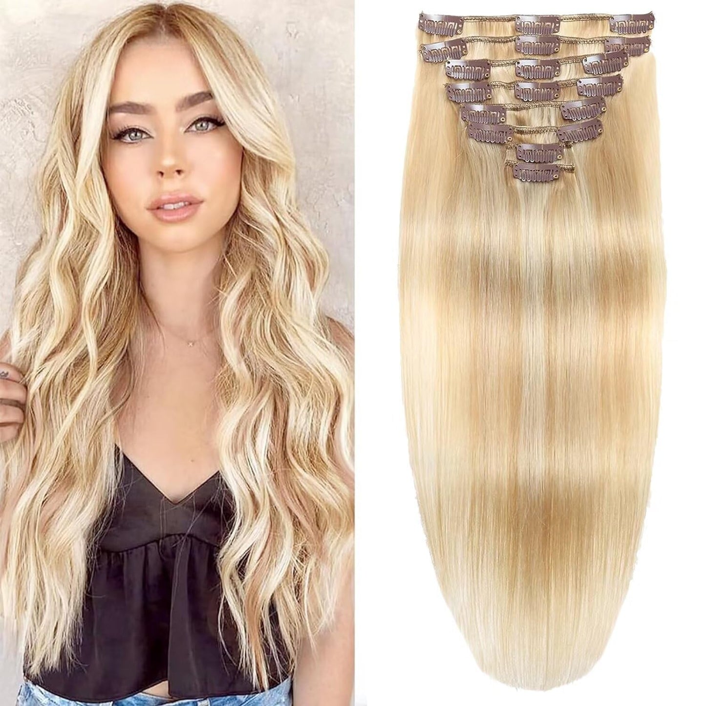 Clip in Hair Extensions Real Human Hair for Women 16 Inch