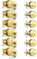 6 Pack Keyed Alike Front Door Knob and Deadbolt Set - Polished Brass