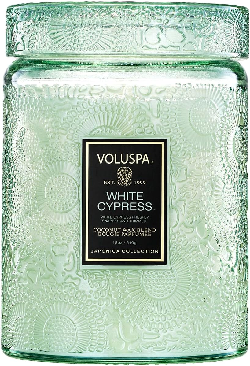 Voluspa White Cypress Large Candle Jar for Serene Ambiance