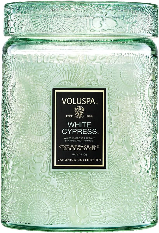 Voluspa White Cypress Large Candle Jar for Serene Ambiance