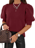 Women's Puff Short Sleeve Sweater Tops - Soft Knit Crew Neck Sweaters