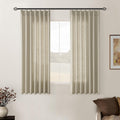 Khaki Beige Linen Curtains 45 in Length 2 Panel Set - Rustic Light