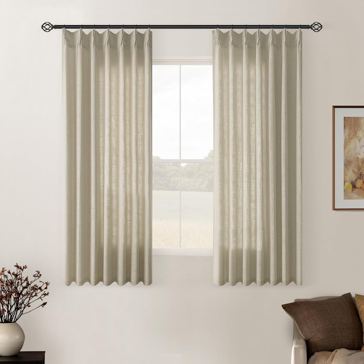 Khaki Beige Linen Curtains 45 Inch Length for Small Windows