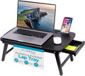 Bamboo Wood Lap Tray with Foldout Legs and Drawer - Versatile Lap Desk
