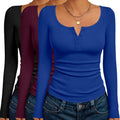 Women's Long Sleeve Henley T Shirts 3-Pack - Soft Slim Thermal Tops