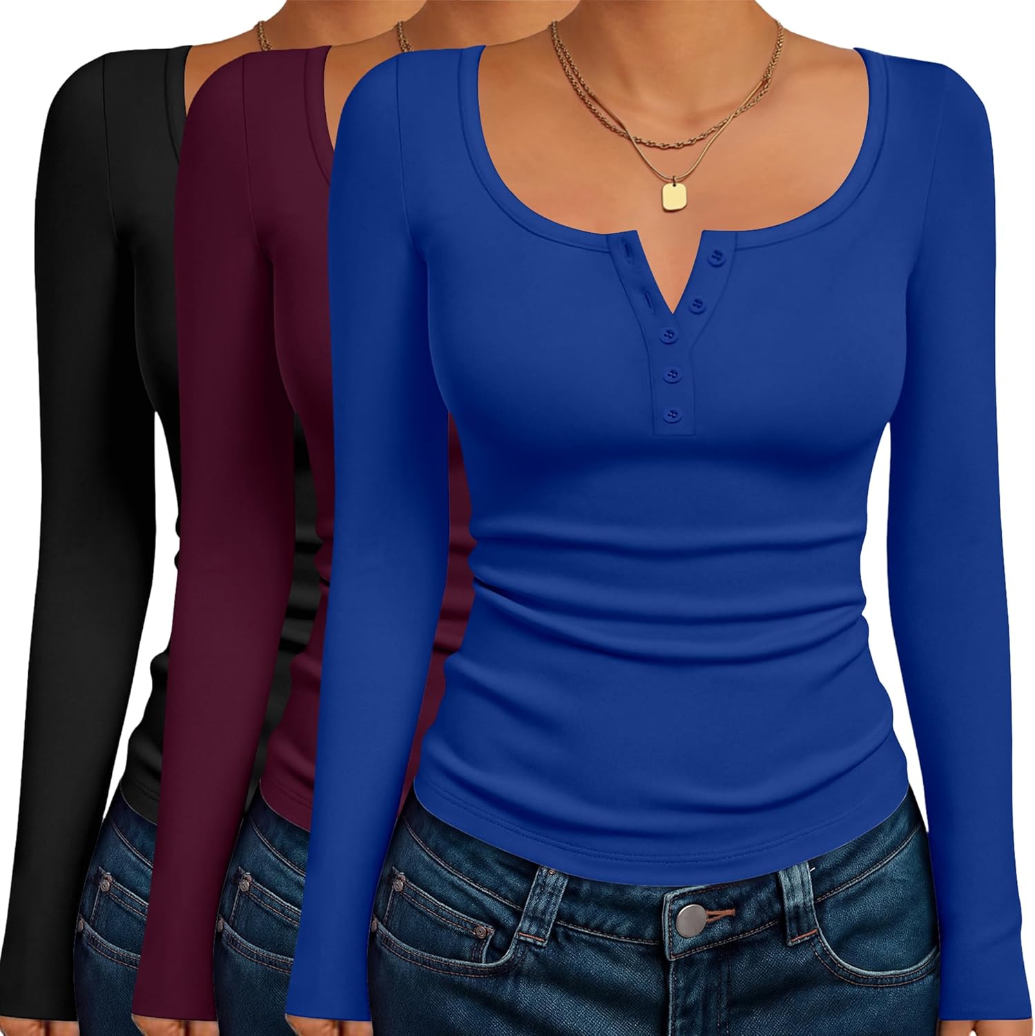 Ekouaer Women's Long Sleeve Henley T Shirts for Fall Style