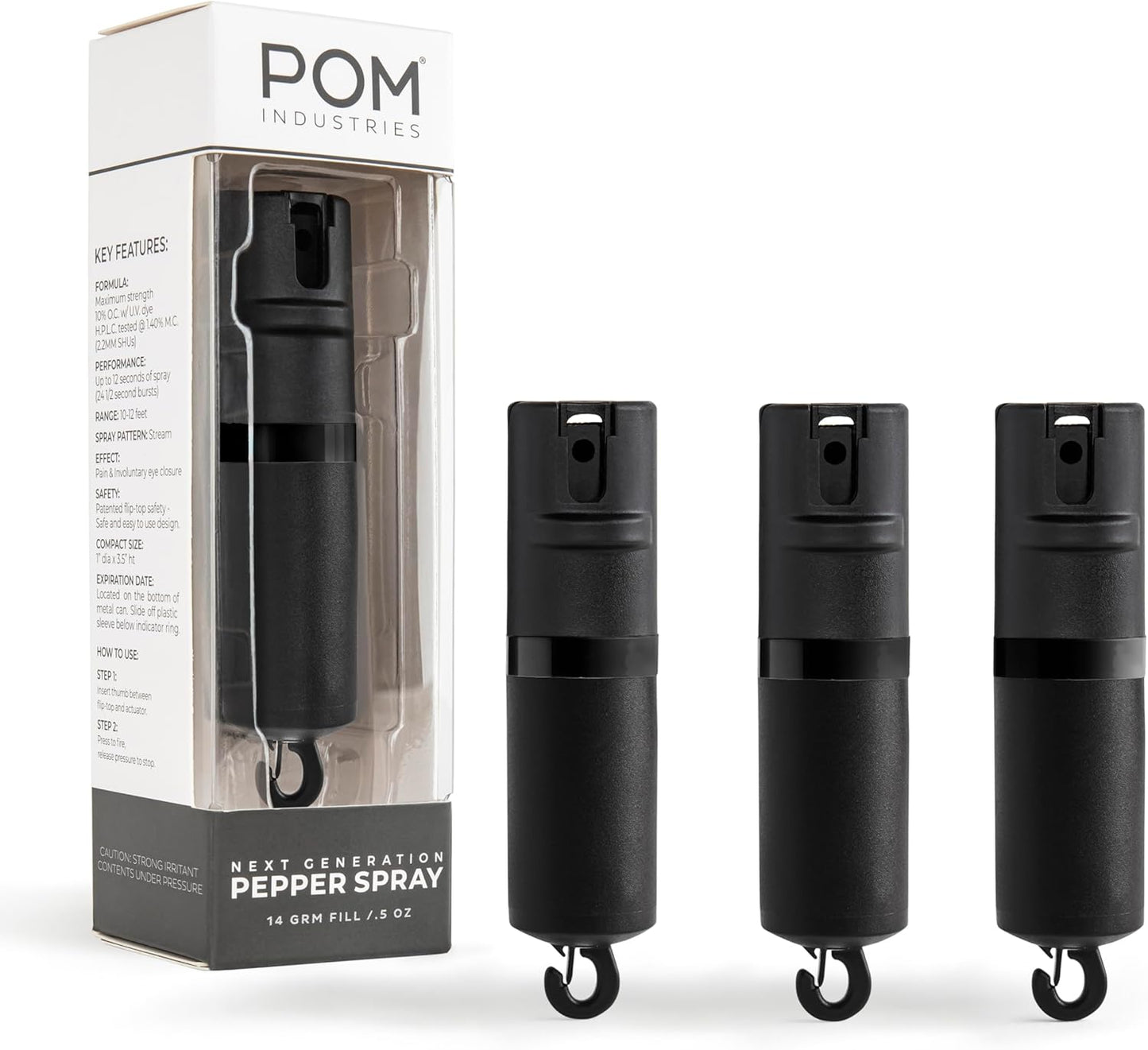 POM Pepper Spray Flip Top Snap Hook - Maximum Strength Self Defense