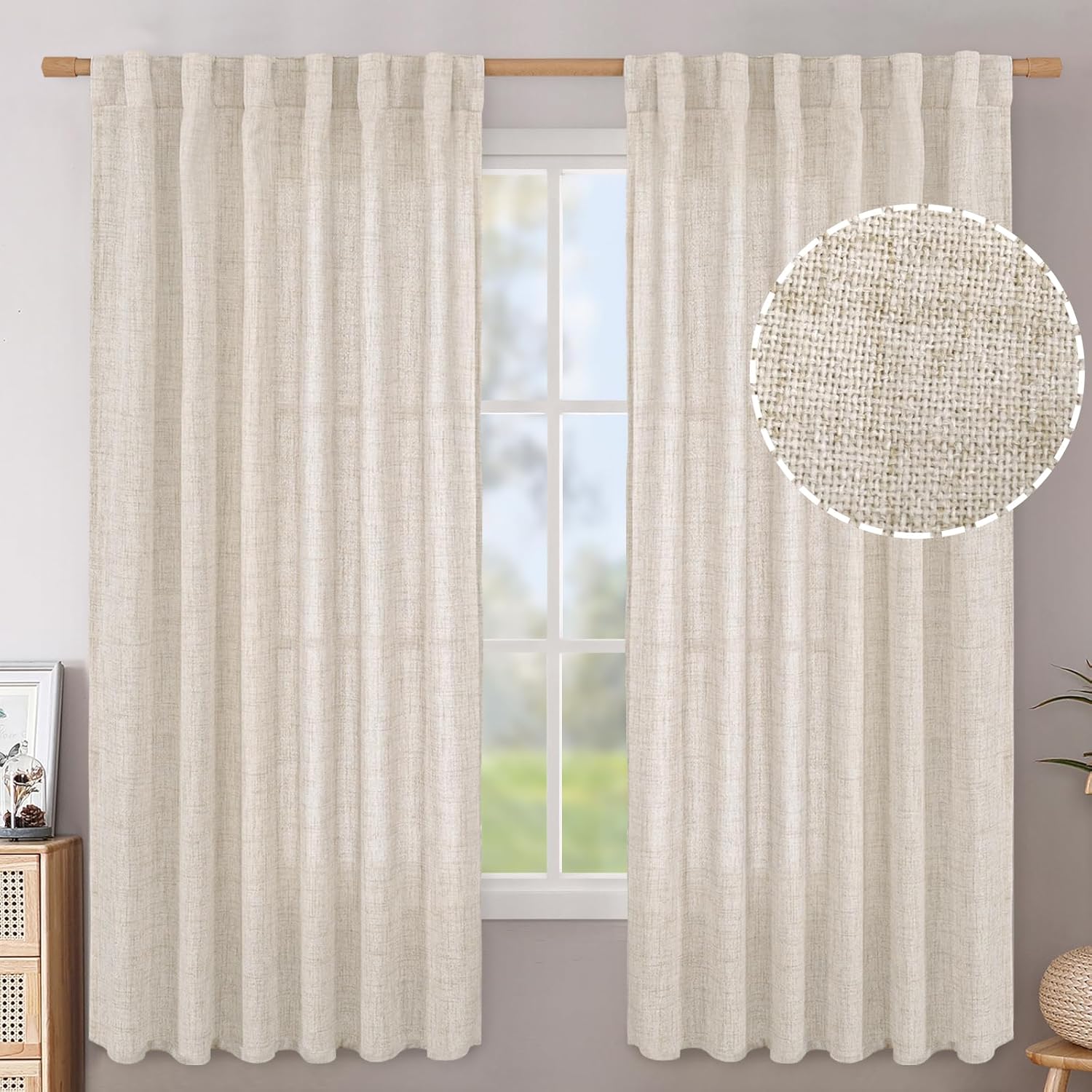 BGment Rustic Farmhouse Linen Curtains - Light Filtering 63 Panels