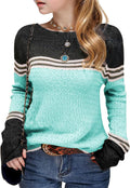 Girls Fall Sweaters Winter Long Sleeve Round Neck Color Block