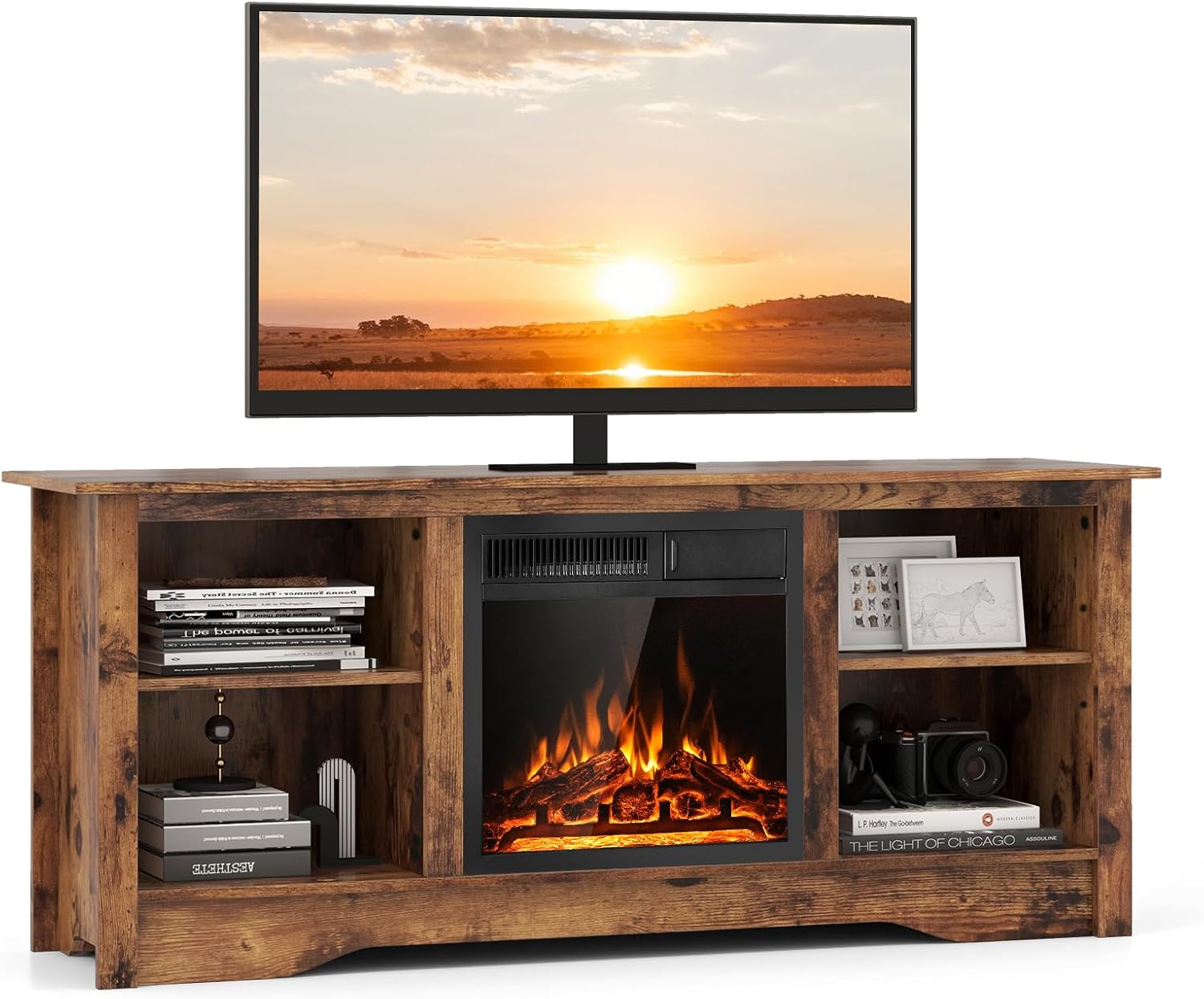 Tangkula 65 Fireplace TV Stand - Remote Control, 7-Level Brightness