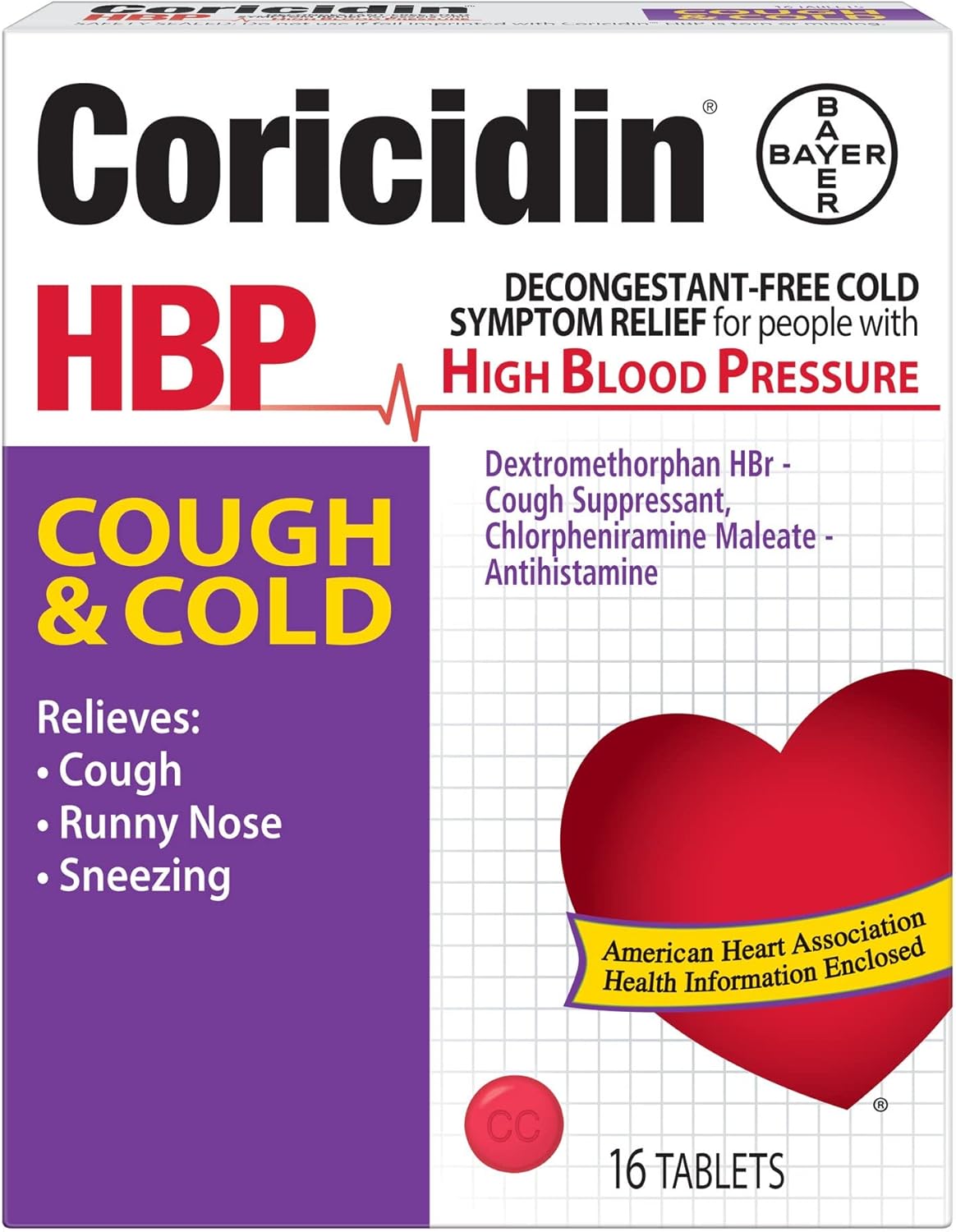 Coricidin HBP Cough & Cold Tablets for Heart-Friendly Relief