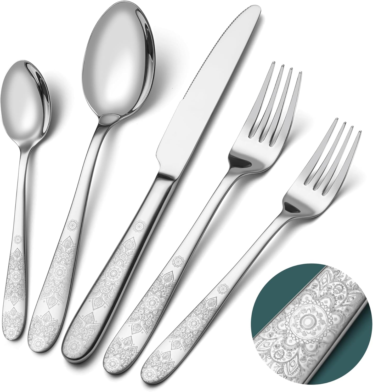 40 Piece Flatware Set for 8, Premium Stainless Steel Cutlery