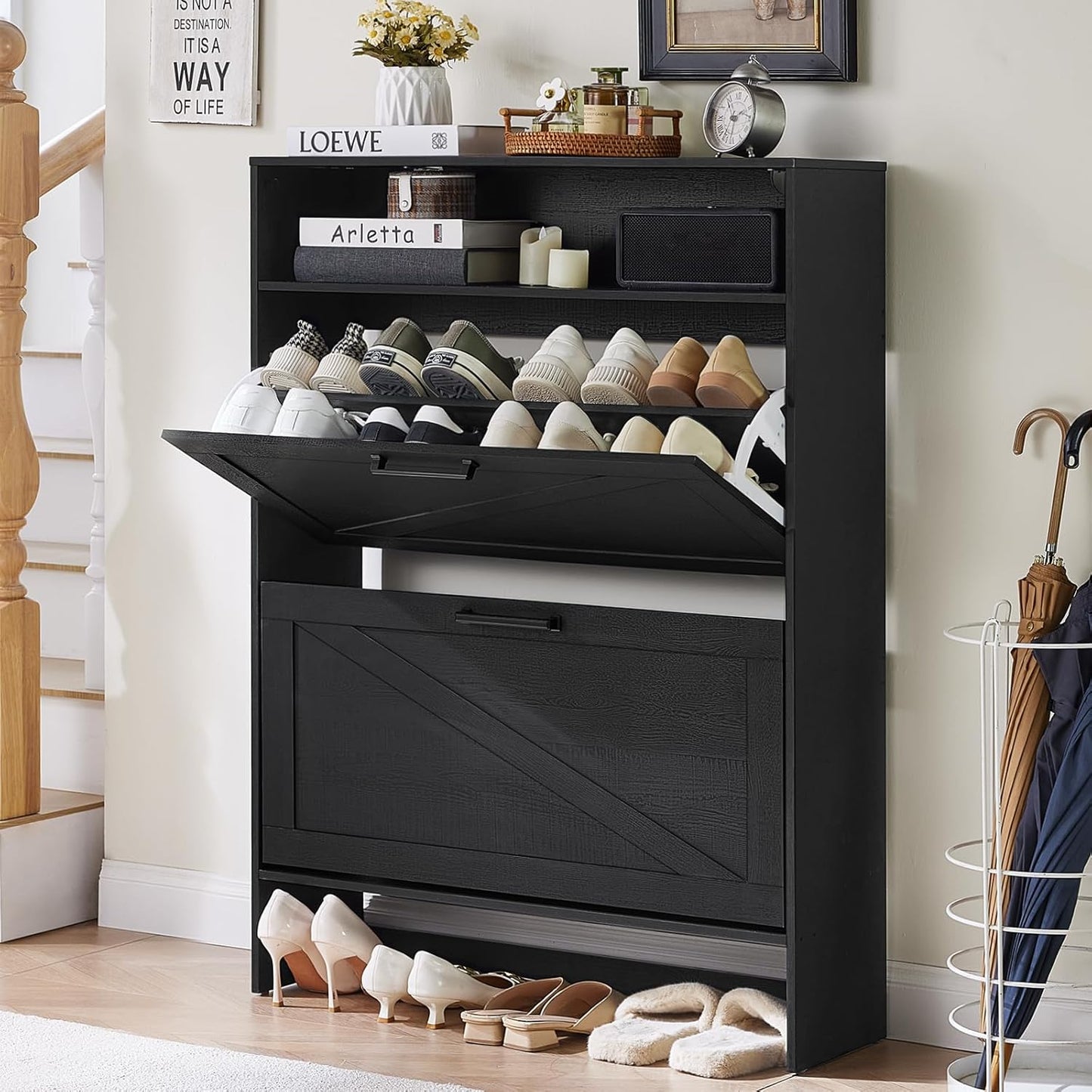 Shoe Storage Cabinet with 2 Flip Drawers for Entryway Use