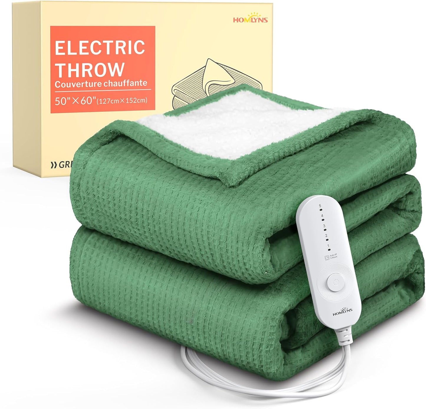 LuxeHeat Heated Blanket Throw - Soft Flannel Sherpa Comfort