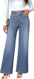Womens High Rise Baggy Jeans Straight Wide Leg - Lightweight Denim