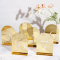 Gold Mirror Arch Wedding Table Numbers 1-15 - Elegant Acrylic Signs