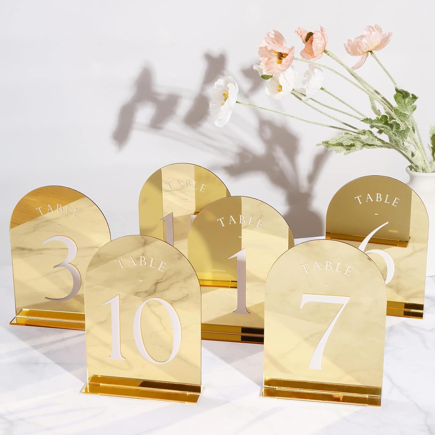 Gold Mirror Arch Wedding Table Numbers for Elegant Events