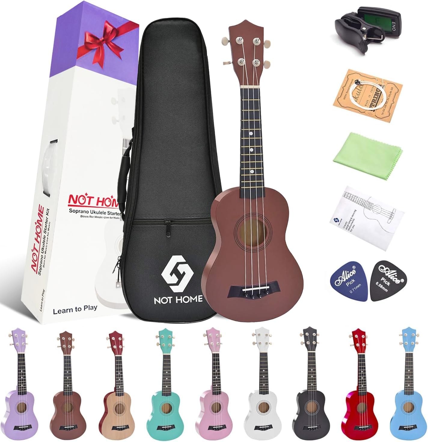 Soprano Ukulele Beginner Pack with Gig Bag and Accessories