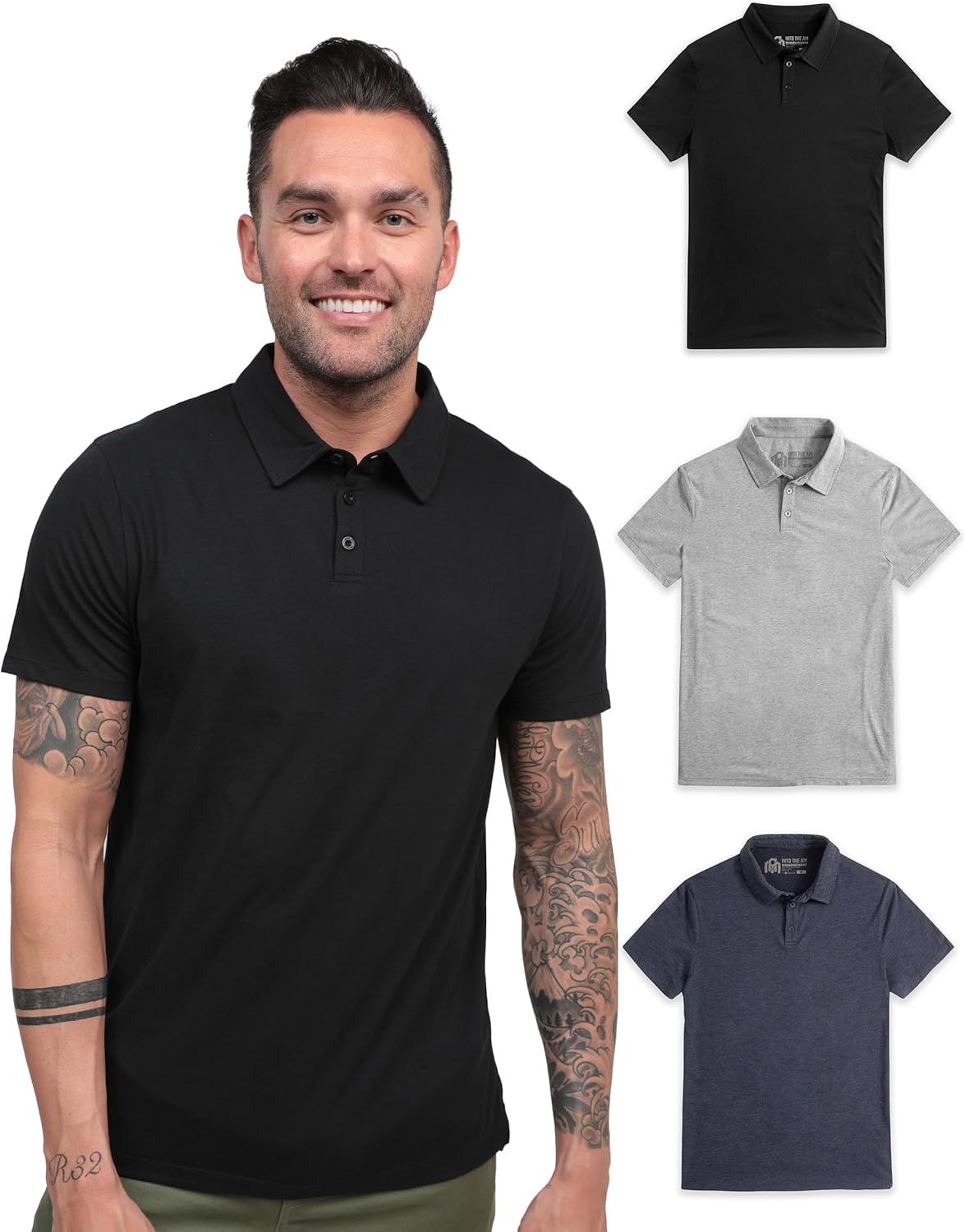 INTO THE AM Polo Shirts for Men - Slim Fit Short Sleeve Collared
