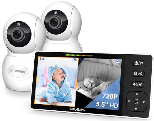720P Dual Camera Baby Monitor with Split Screen and Night Vision