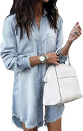 Zilcremo Women Denim Shirt Dress - Casual Button-Down Tunic