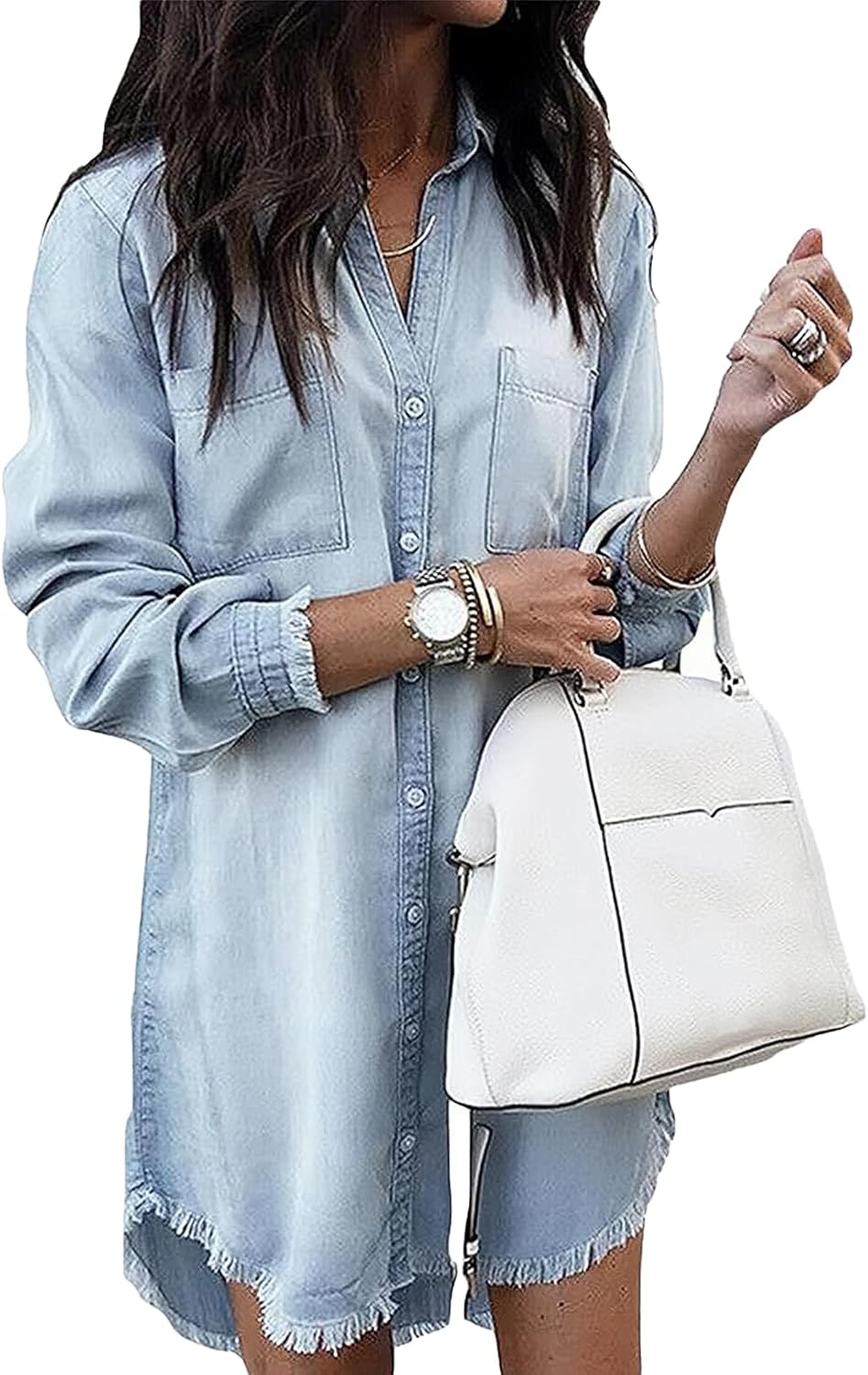 Stylish Zilcremo Women Denim Shirt Dress for Casual Wear