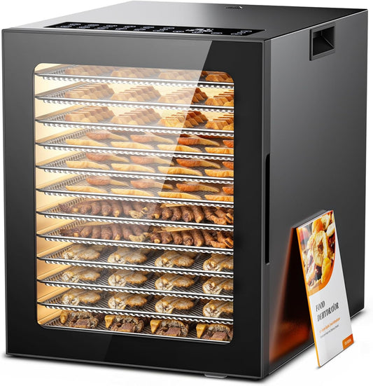 Food Dehydrator with 12 Stainless Steel Trays for Healthy Snacks