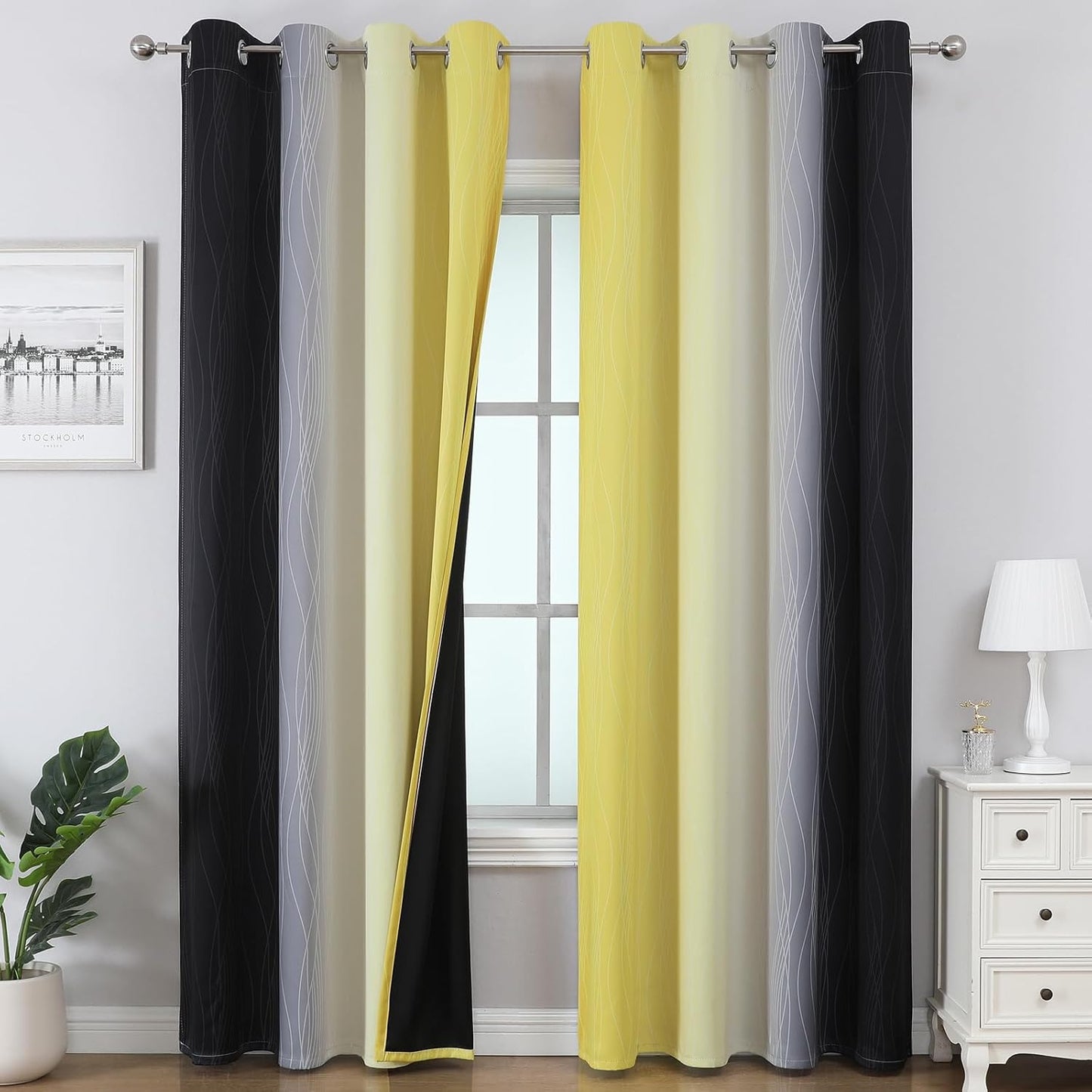 Ombre Blackout Curtains Set - 90 Inch Thermal Insulated Drapes
