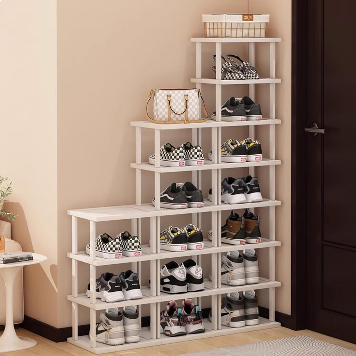 Bamboo Shoe Rack 17 Tier - Vertical Organizer for Small Spaces