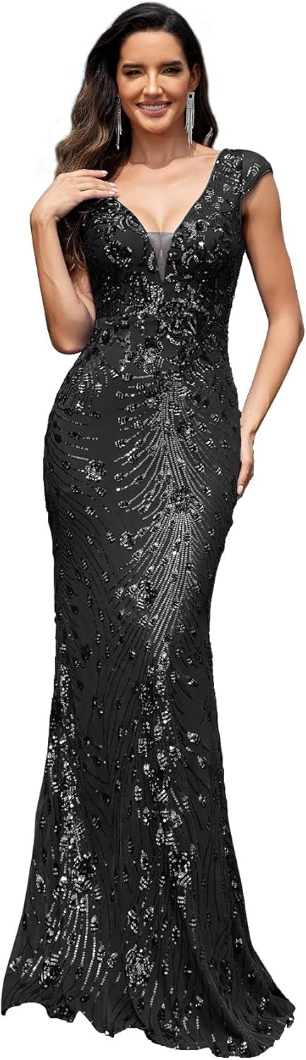 Womens Sequined Long Evening Gown for Glamorous Occasions