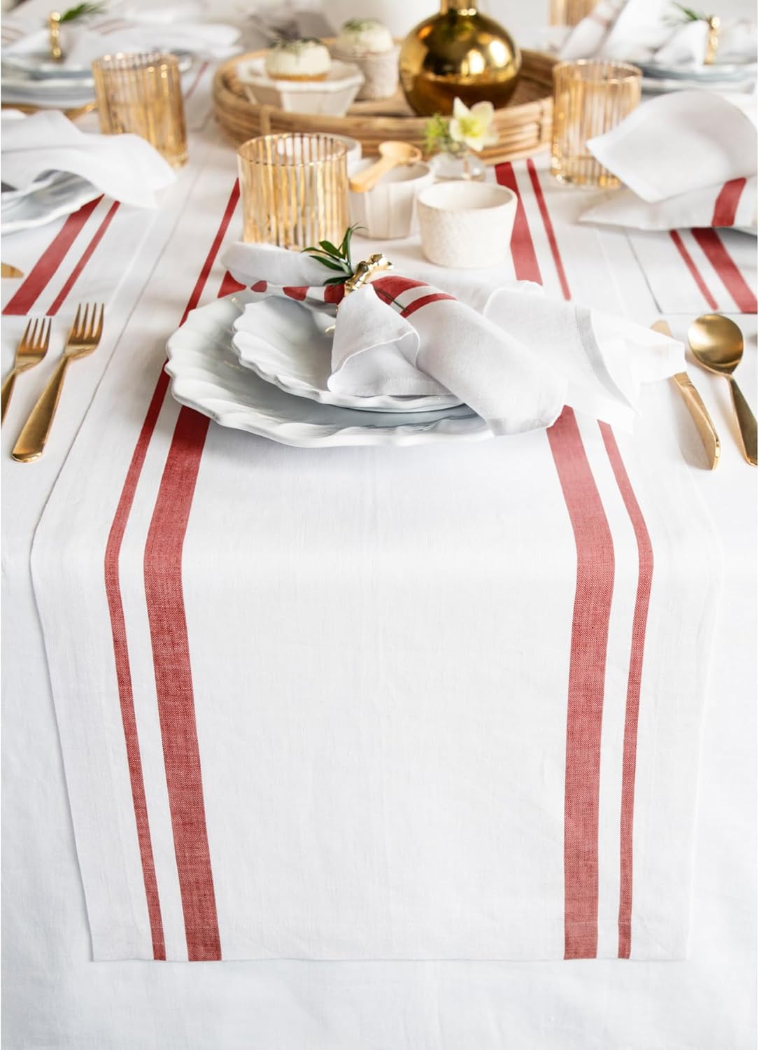 French Stripe 100% Pure Linen Table Runner for Dining Decor