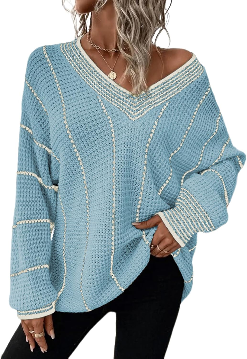 Dokotoo Womens Oversized Striped Tunic Sweater for Casual Style