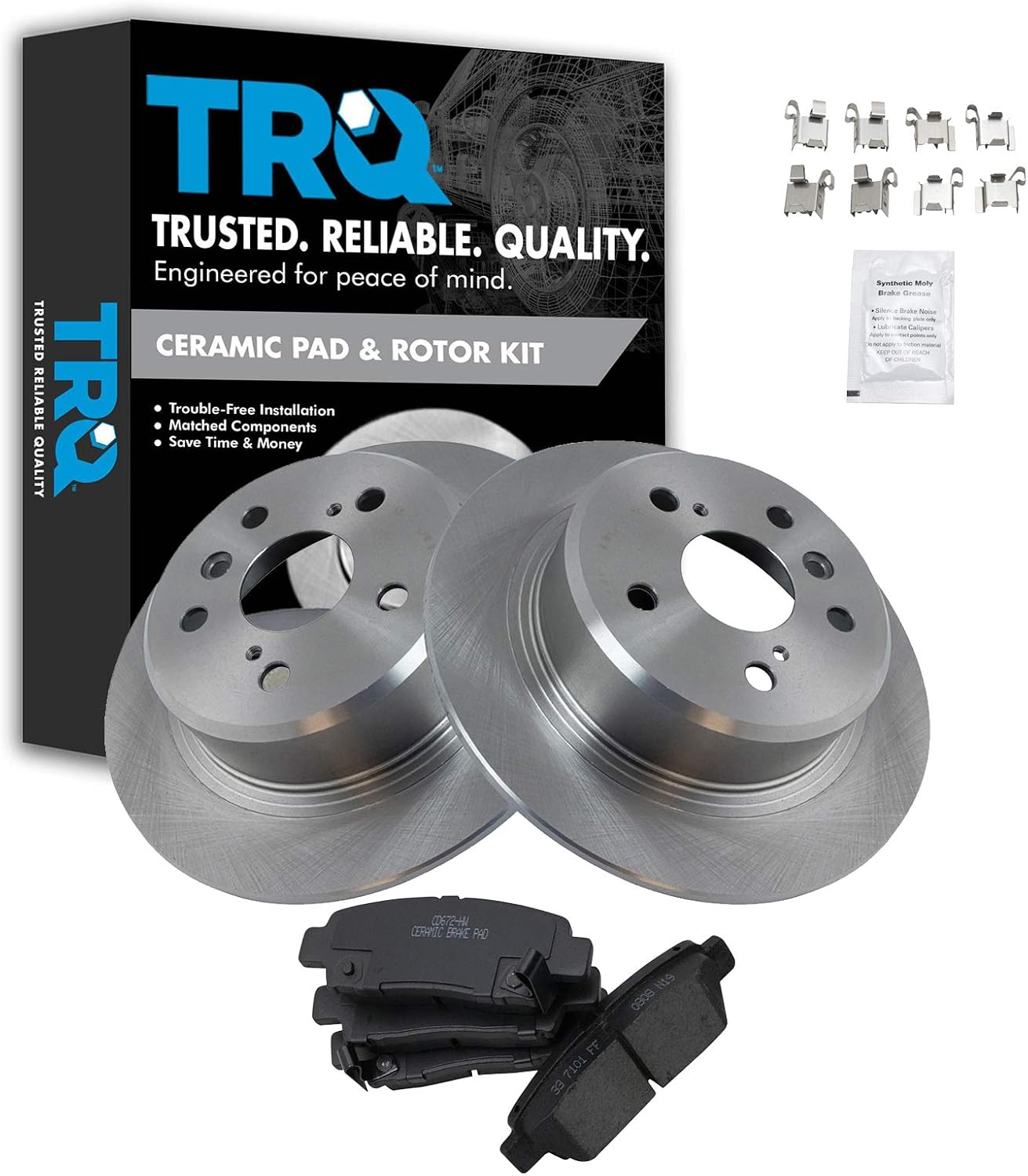 TRQ Rear Brake Pad and Rotor Set for 1995-1999 Toyota Avalon