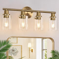 4-Light Bathroom Light Fixtures Brushed Brass Vanity - Modern Cyan