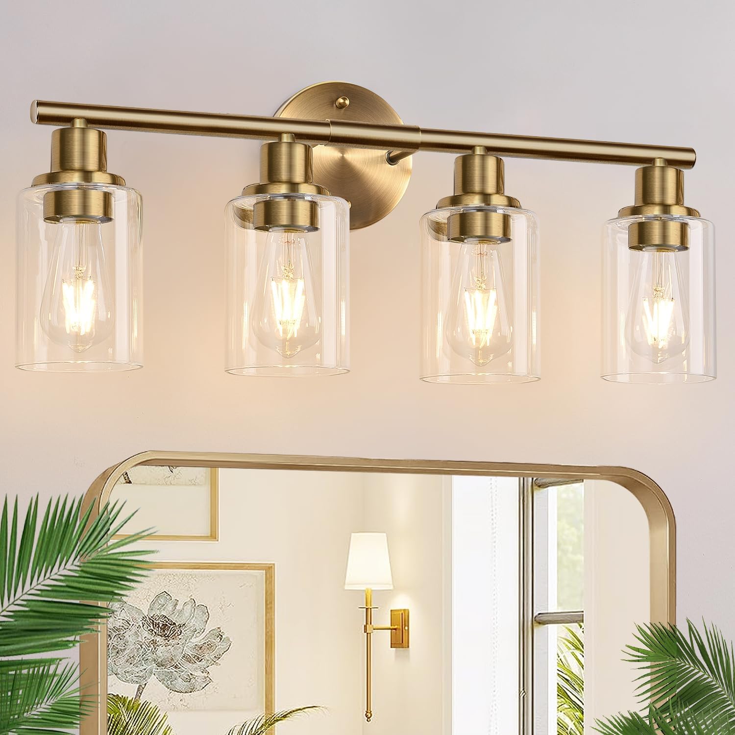 4-Light Bathroom Light Fixtures with Brushed Brass Finish