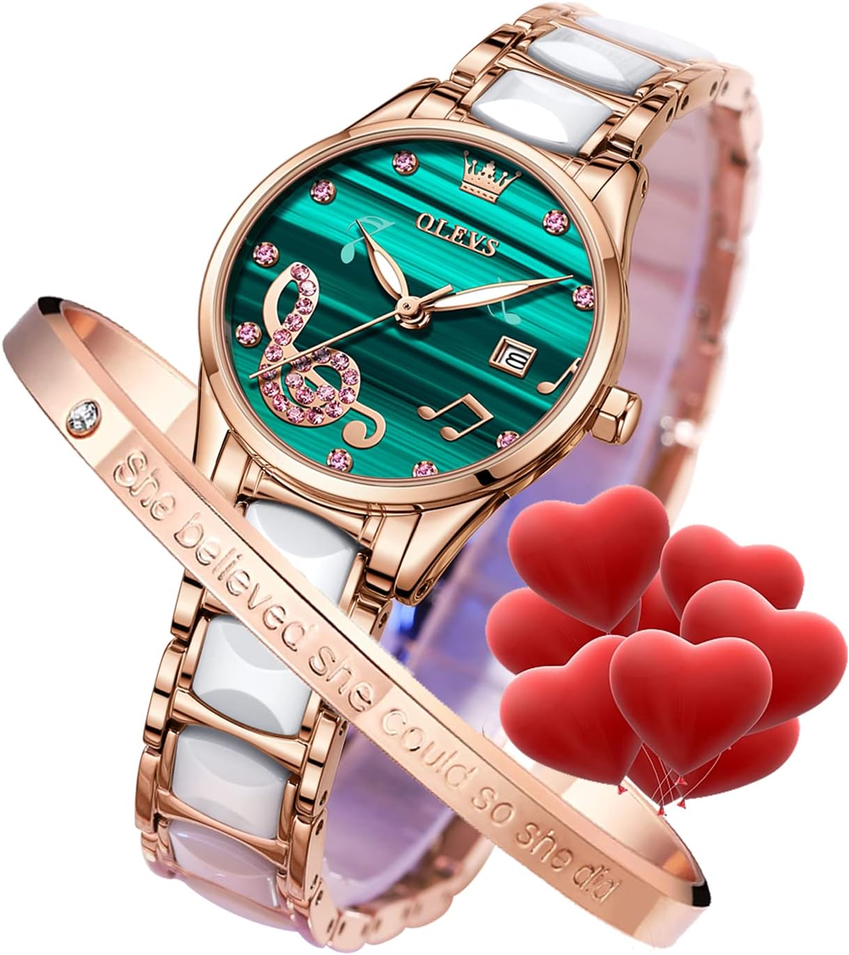 OLEVS Elegant Rose Gold Ceramic Watch