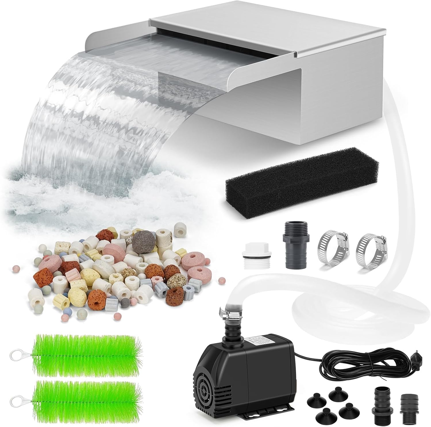 Pond Waterfall Spillway with Filter and Pump Kit for Gardens