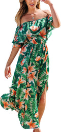 CUPSHE Women Ruffle Floral Maxi Dress Off Shoulder Slit - Summer Ready