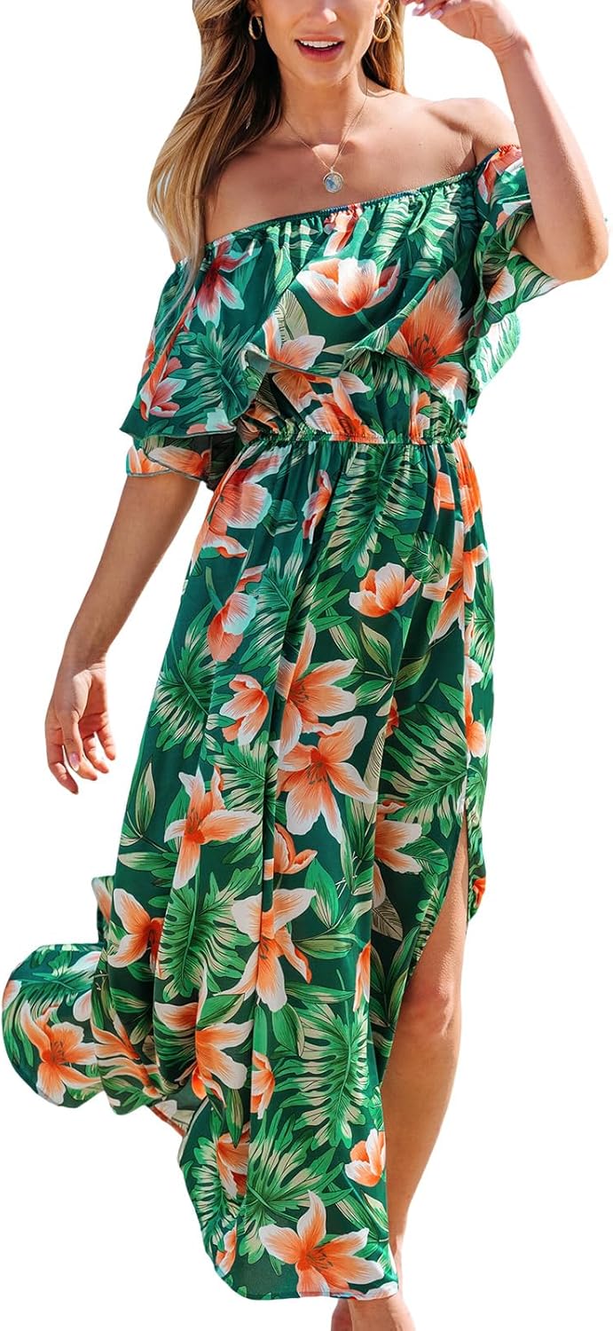 CUPSHE Women Ruffle Floral Maxi Summer Dress for Beach Fun