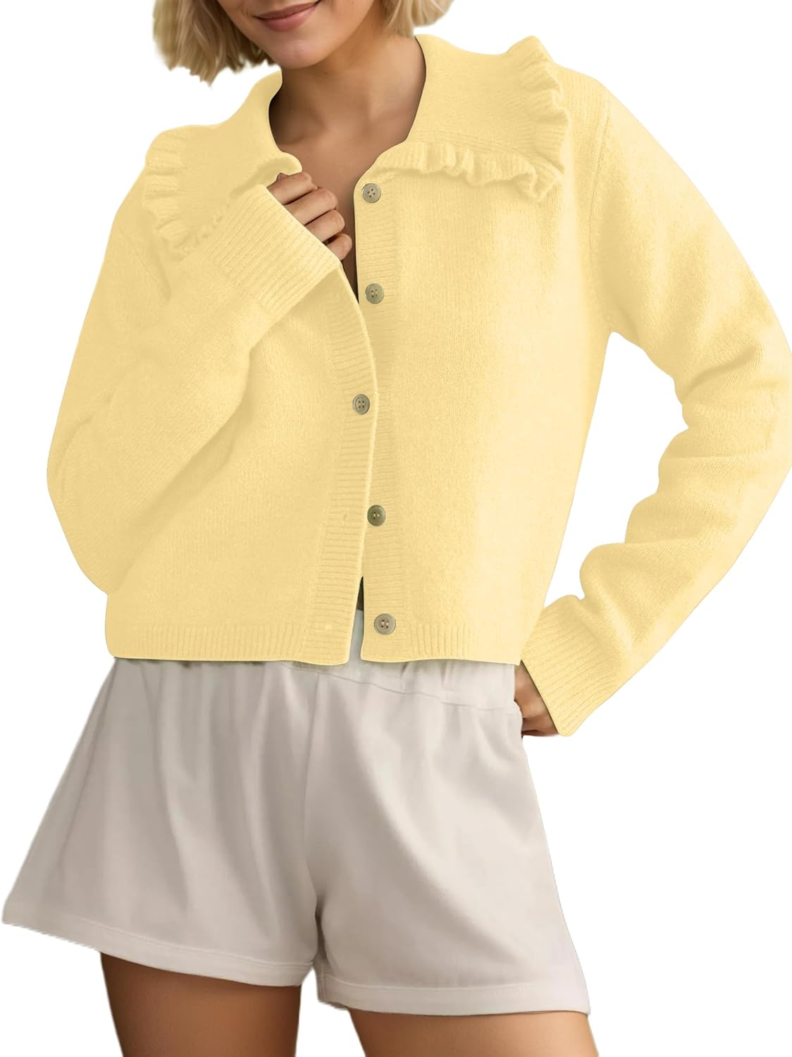 Womens Ruffle Collar Cropped Cardigans for Stylish Fall Looks
